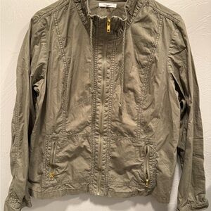 Olive Green Zip-Up Jacket with Gold Accents